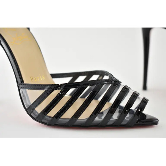 Christian Louboutin Maratena 100 Black PVC Ankle Strap Sandal Heel Pump Shoe 36 - Picture 5 of 11